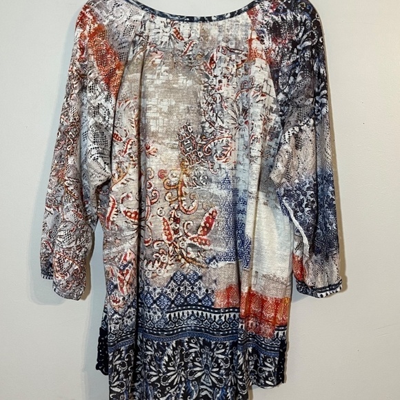 Chicos Top Women XL Orange Lace Floral Feminine Boho Western Concert Mature 80s - Picture 10 of 14